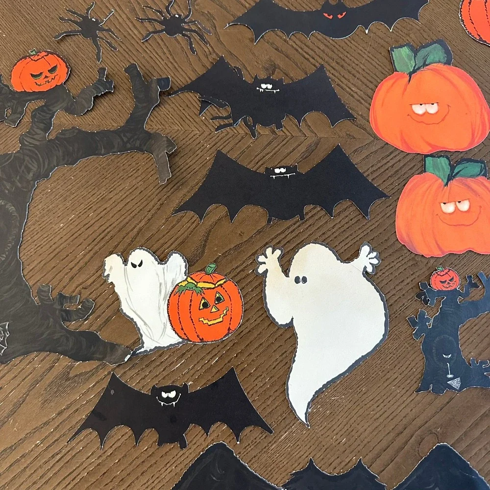 Vintage Hallmark Halloween Diecuts Lot 23pc Ghosts Bats Pumpkins Owls Cats Decor